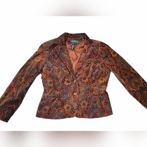 Lauren Ralph Lauren Paisley Velvet Blazer Jacket, Women's Size Petite Large